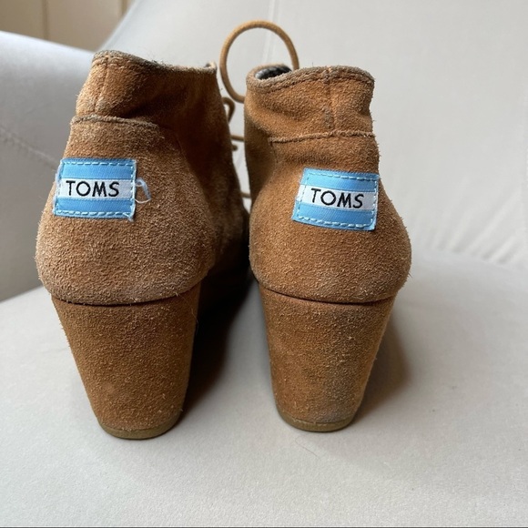 Toms Suede Desert Wedge Booties Women's Size 8 Brown Lace Up - Picture 4 of 5